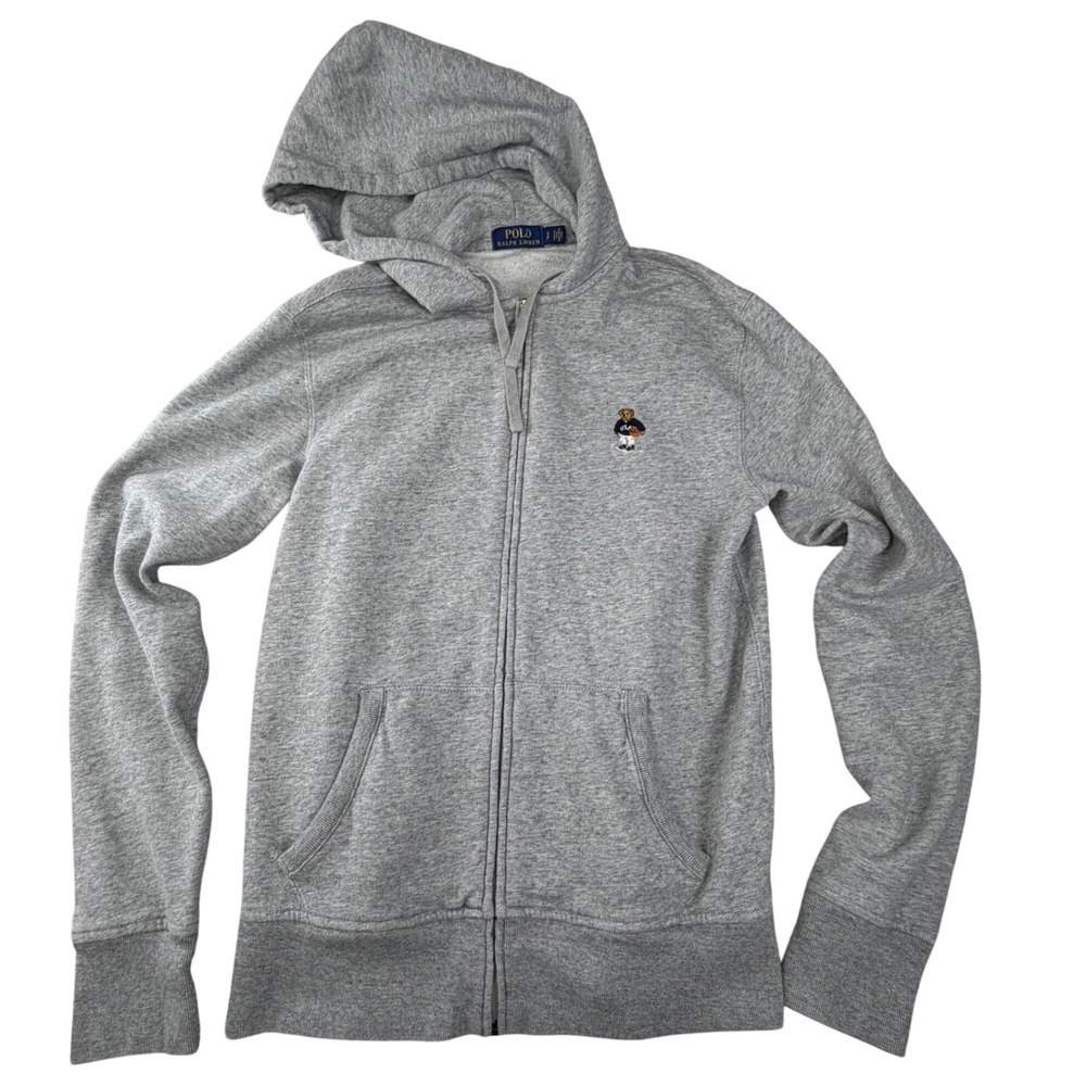 POLO RALPH LAUREN Teddy Bear Zip Hoodie Gray Cotton Blend Full Zip Sweatshirt SP
